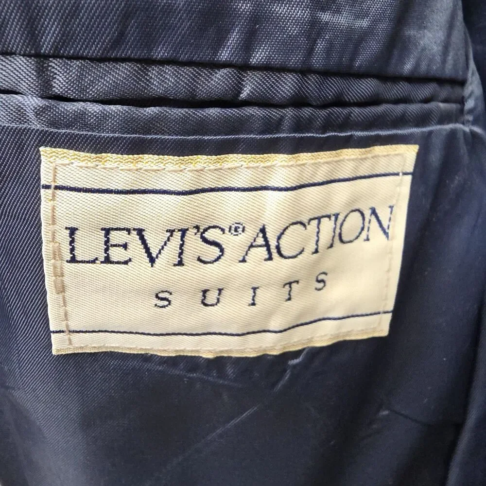 Levi’s Action Suit Blazer Mens 42S Navy Blue Two Button Vintage Sport Coat USA